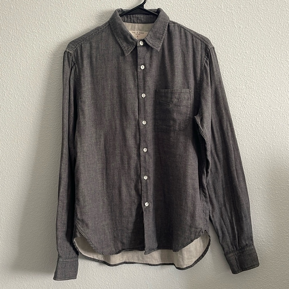 rag & bone light flannel Men's Casual Button Down Shirt in Charcoal Gray